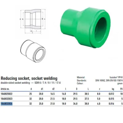 Riduzione Con Attacchi M/F 32x25mm Verde Per Sistemi Aquatherm 1040032024