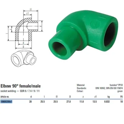 Raccordo A Gomito 90 Gradi Con Attacchi M/F 20mm Acquatherm 1080020061