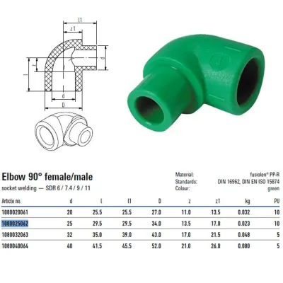 Raccordo A Gomito 90 Gradi Con Attacchi M/F 25mm Acquatherm 1080025062