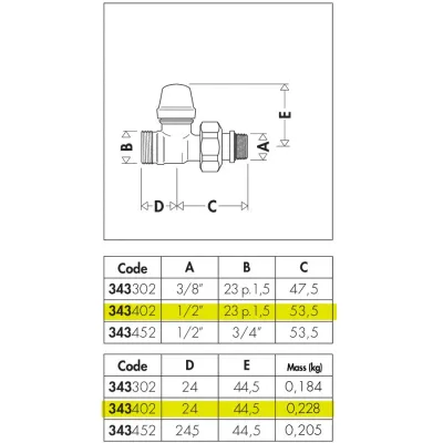 Detentore. Attacchi dritti. Per tubo in rame, plastica semplice e multistrato. Misura 1/2" 343402