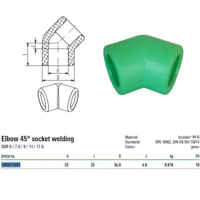 Raccordo A Gomito A 45 Gradi Con Attacchi F/F 25mm Aquatherm 1080025003