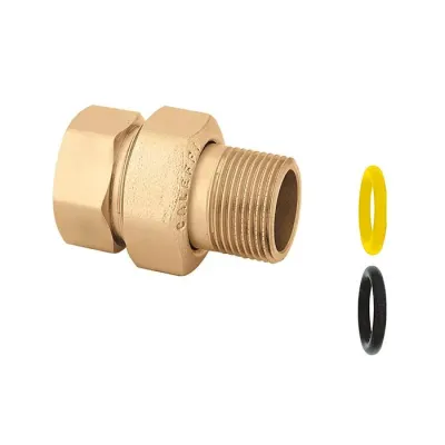 Raccordo a tre pezzi. Per impianti a gas e idrocarburi fluidi (O-Ring giallo conforme a norma EN 549) e per impianti idraulici e sanitari (O-Ring nero conforme a norma EN 681.1). Attacco R 1/2" (EN 10226-1) M ingresso - G 1/2" (ISO 228-1) F uscita, bocche