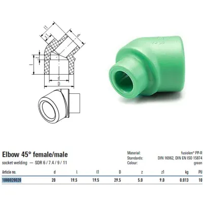 Gomito 45° M/F FUSIOTHERM ø 20 mm 1080020020