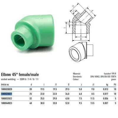 Gomito 45° M/F FUSIOTHERM ø 25 mm 1080020021