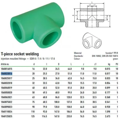 Raccordo a T Diametro 20 Mm Verde Per Sistemi Aquatherm 1060020016