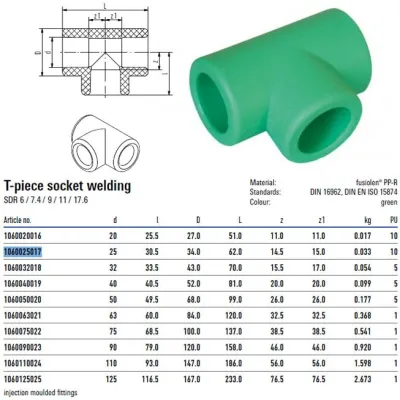 Raccordo A T Diametro 25 Mm Verde Per Sistemi Aquatherm 1060025017