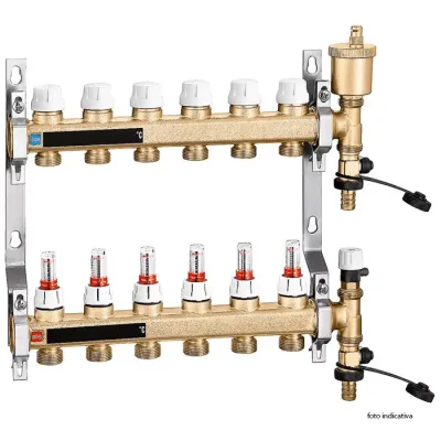 Collettore premontato di distribuzione. Attacco G 1" (ISO 228-1) F - G 3/4" A (ISO 228-1) M 4 derivazioni 6646D1