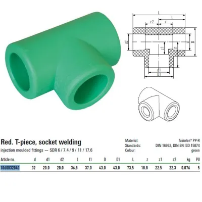 Raccordo a T Aquatherm Tee ridotto F/F/F 32X20X20 mm in PP-R impianti Termo/Idrosanitari 1060032040