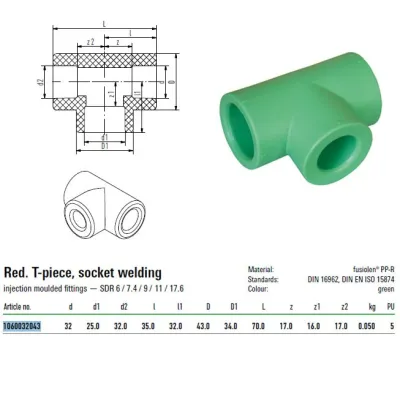 Raccordo a T Ridotto Aquatherm D 32X25X32" impianti Termo/Idrosanitari 1060032043