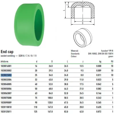 Tappo Con Diametro 25mm Verde Per Sistemi Aquatherm 1020025003