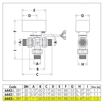 Valvola a sfera 230V a tre vie deviatrice, motorizzata. Completa di motore con comando a 3 contatti. Con microinterruttore ausiliario. Attacco R 1" (EN 10226-1) M 644362