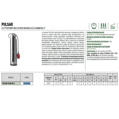 Dab PULSAR 30/80 M-A 1 HP 1x230 V Elettropompa sommersa Monofase pluristadio 60210505