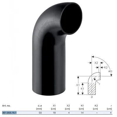 Curva 90° Geberit PE a gambo lungo ø50 mm 361.055.16.1