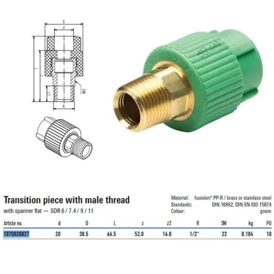 Raccordo Con Attacco Filettato M 20mm Per 1/2" Aquatherm 1070020027