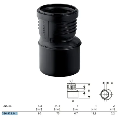 Silent PP Riduzione eccentrica GTR ø90x75 mm 390.473.14.1