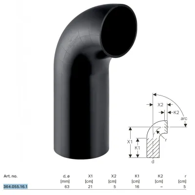 Curva 90° Geberit PE a gambo lungo ø63 mm 364.055.16.1