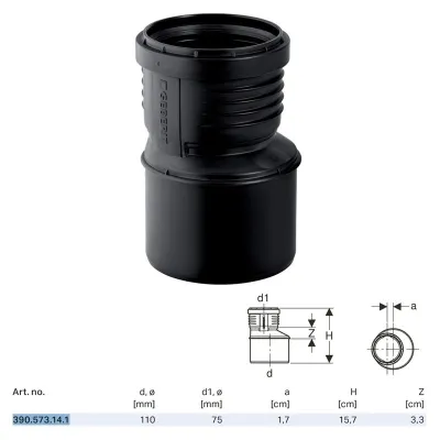 Silent PP Riduzione eccentrica GTR ø110x75 mm 390.573.14.1