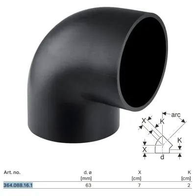 Curva 88,5° Geberit PE ø63 mm 364.088.16.1