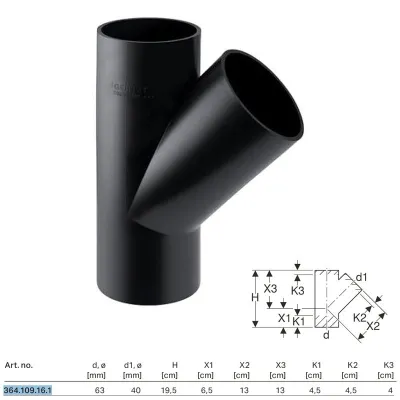 Braga 45° PE-HD ø63x40 mm a saldare 364.109.16.1