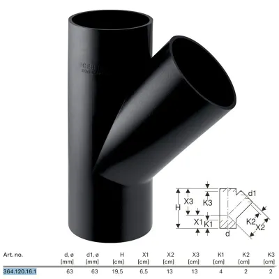 Braga 45° PE-HD ø63x63 mm a saldare 364.120.16.1