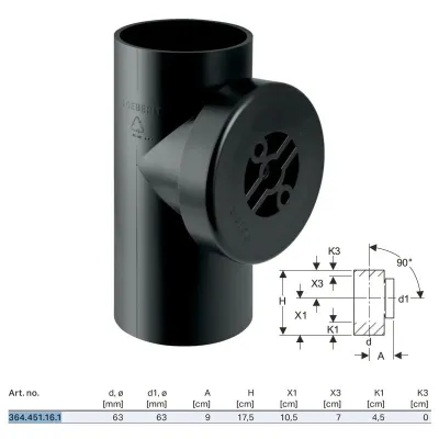 Braga d'ispezione 90° Geberit PE con apertura rotonda per l'ispezione ø63 mm 364.451.16.1