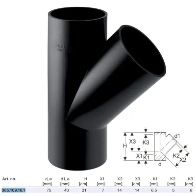 Braga 45° Geberit PE ø75x40 mm a saldare 365.109.16.1