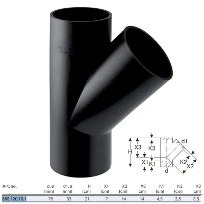 Braga 45° PE-HD ø75x63 mm a saldare 365.120.16.1