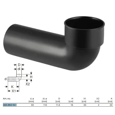 Curva tecnica 88,5° Geberit PE per vaso a pavimento ø90 mm 366.883.16.1