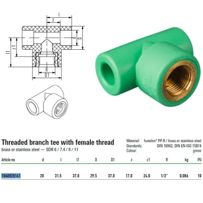 Raccordo A T Con Attacco Filettato F 20mm Per 1/2" Aquatherm 1060020141