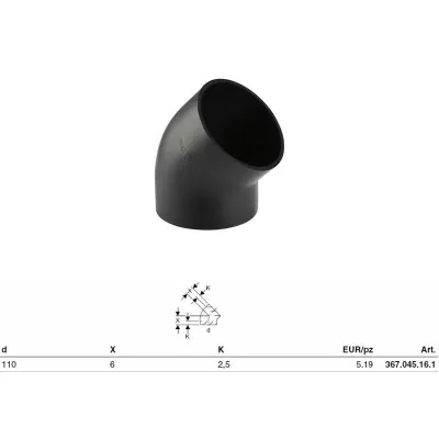 Curva 45° PE-HD ø110 mm a saldare 367.045.16.1