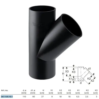 Braga 45° Geberit PE ø110x90 mm 367.130.16.1