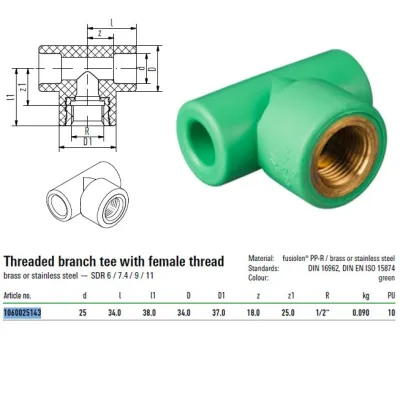 Raccordo a T Aquatherm Green Pipe F 25X1/2Fx25 Filettato 1060025143