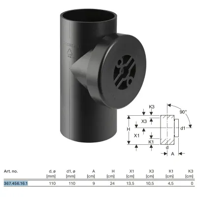 Braga d'ispezione 90° Geberit PE con apertura rotonda per l'ispezione ø110 mm 367.456.16.1