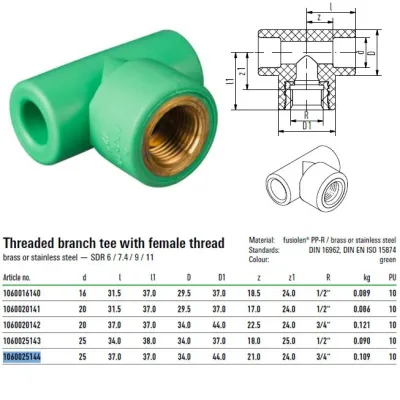 Raccordo A T Con Attacco Filettato F 25mm Per 3/4" Aquatherm 1060025144