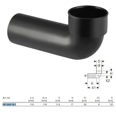 Curva tecnica 88,5° Geberit PE per vaso a pavimento ø110 mm 367.883.16.1