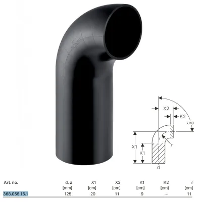 Curva 90° Geberit PE a gambo lungo ø125 mm 368.055.16.1