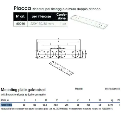 Placca zincata fissaggio a muro 7050000020