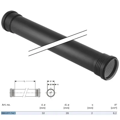 Silent-PP Tubo GTDM con 2 bicchieri ø32 x L.1000 mm 390.011.14.1