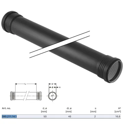 Silent-PP Tubo GTDM con 2 bicchieri ø50 x L.1000 mm 390.211.14.1