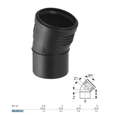 Curva innesto Geberit SILENT-PP a 15° ø75 mm 390.320.14.1