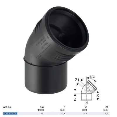 Curva 45° Geberit Silent-PP ø125 mm 390.622.14.1