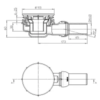 Sifone per piatti doccia, basso, DN40 con snodo sferico, per fori da ø 90mm, calotta inox ø 113mm HL521