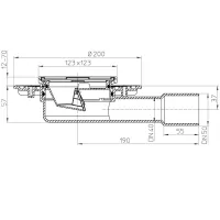 Pozzetto terrazzi/balconi DN40/50 orizzontale, sistema antiodore antiriflusso antigelo 123x123mm/115x115mm, cestello raccoglisporco HL90.2