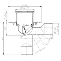 Scarico terrazzi e balconi DN50/75, antiriflusso antiodore antigelo, 123x123mm/115x115mm HL80