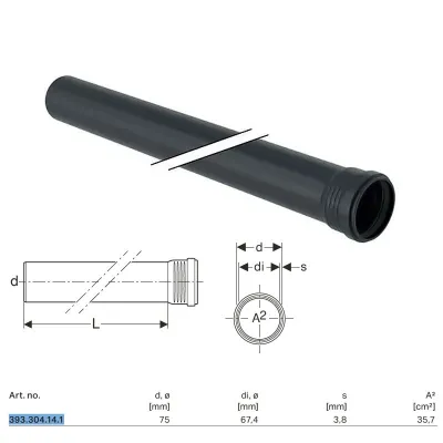 Tubo Geberit Silent-Pro con 1 bicchiere ø75 L.1000 mm 393.304.14.1