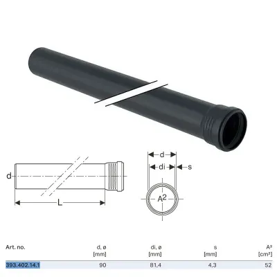 Tubo Geberit Silent-Pro con 1 bicchiere ø90 L.500 mm 393.402.14.1