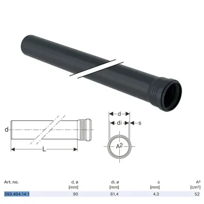 Tubo Geberit Silent-Pro con 1 bicchiere ø90 L.1000 mm 393.404.14.1