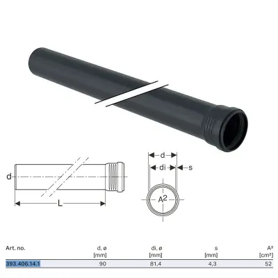 Tubo Geberit Silent-Pro con 1 bicchiere ø90 L.2000 mm 393.406.14.1