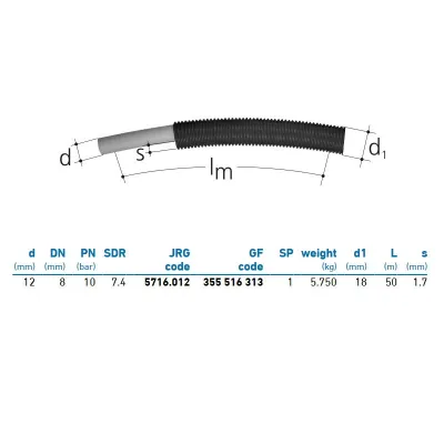 JRG Sanipex Tubo PE-Xc d. 12 polietilene reticolato con guaina, in rotolo da 50 mt (prezzo al metro, min.vendita 50 metri) 355516313