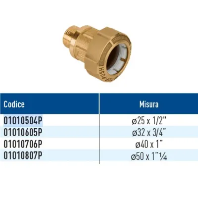 TOF/M RD Push raccordo monogiunto per PE con filetto maschio con anello in plastica ø25 x 1/2" 01010504P